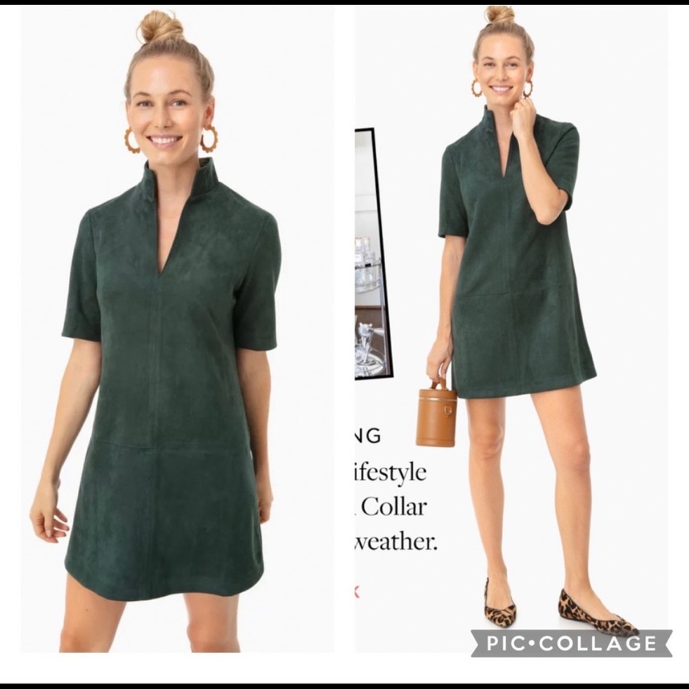 EUC Tuckernuck Forest Green Stand Collar Short Sleeve Clifton Dress